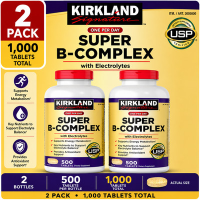 2-Pack Kirkland Signature Super B-Complex with Electrolytes, 500 Tablets