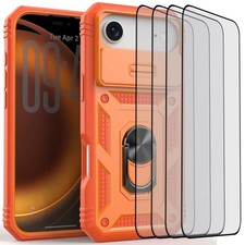 For iPhone 17 AIR 5G Hard Case Ring Kickstand Magnetic Cover with Tempered Glass