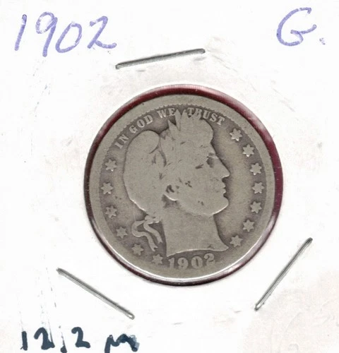 1902-Philadelphia Silver Barber Quarter 25 Cents, .181 Troy Oz ASW ~ $16