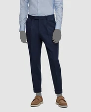 Hugo Boss Men's Blue Silk Patterned Pleated Cuffed Hem Pants Suit Size 40R