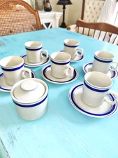 Set Of 6 Japan Stoneware Corona Coffee Or Tea Cups w Cups Saucers & Sugar Bowl 