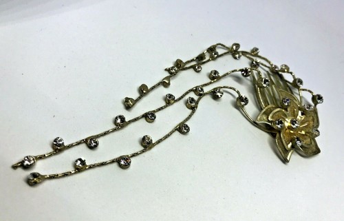 Vintage Gold Crystal Rhinestone Diamante Flower Hair Clip Pins Wedding Comb 1980 - Picture 3 of 9