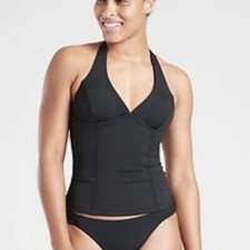 New Athleta Sculpted Halter Tankini Top Black 34B 34C Underwire Swim