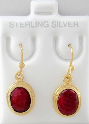 ECHTE 6,18 kt RUBIN OHRRINGE 925 SILBER (GOLDFARBEN) - Neu mit Etikett