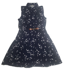 INDIGO ROSE Womens Button Down Dress SIZE L Sleeveless Navy Blue Seagulls Print