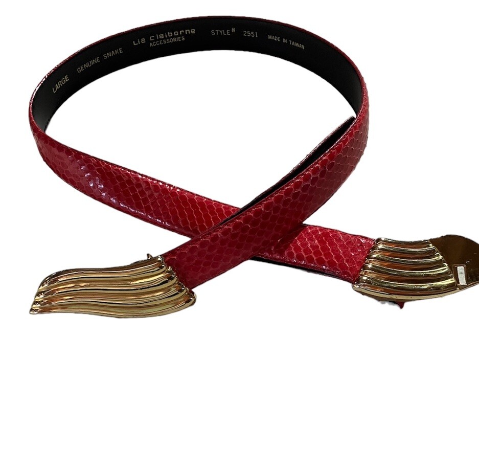 Vintage Liz Claiborne Red Leather Belt Large Snake Reptile 80s 90s Liz Claiborne Red Belts for Women for sale | eBay main image 3