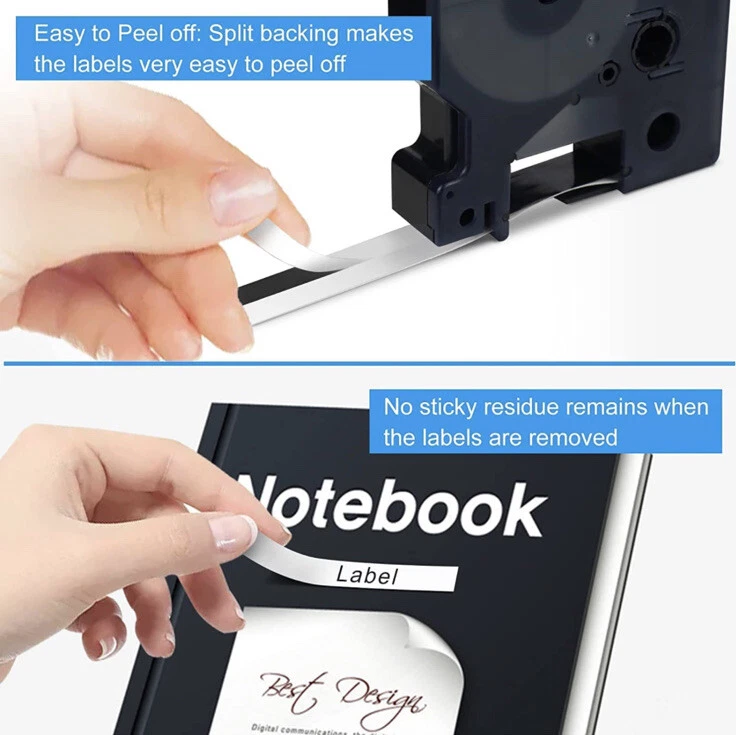 5 X Cinta 40913 negra sobre blanca para fabricantes de etiquetas Dymo D1 3M PL100 PL150 PL200 9 mm Foto 4 de 4
