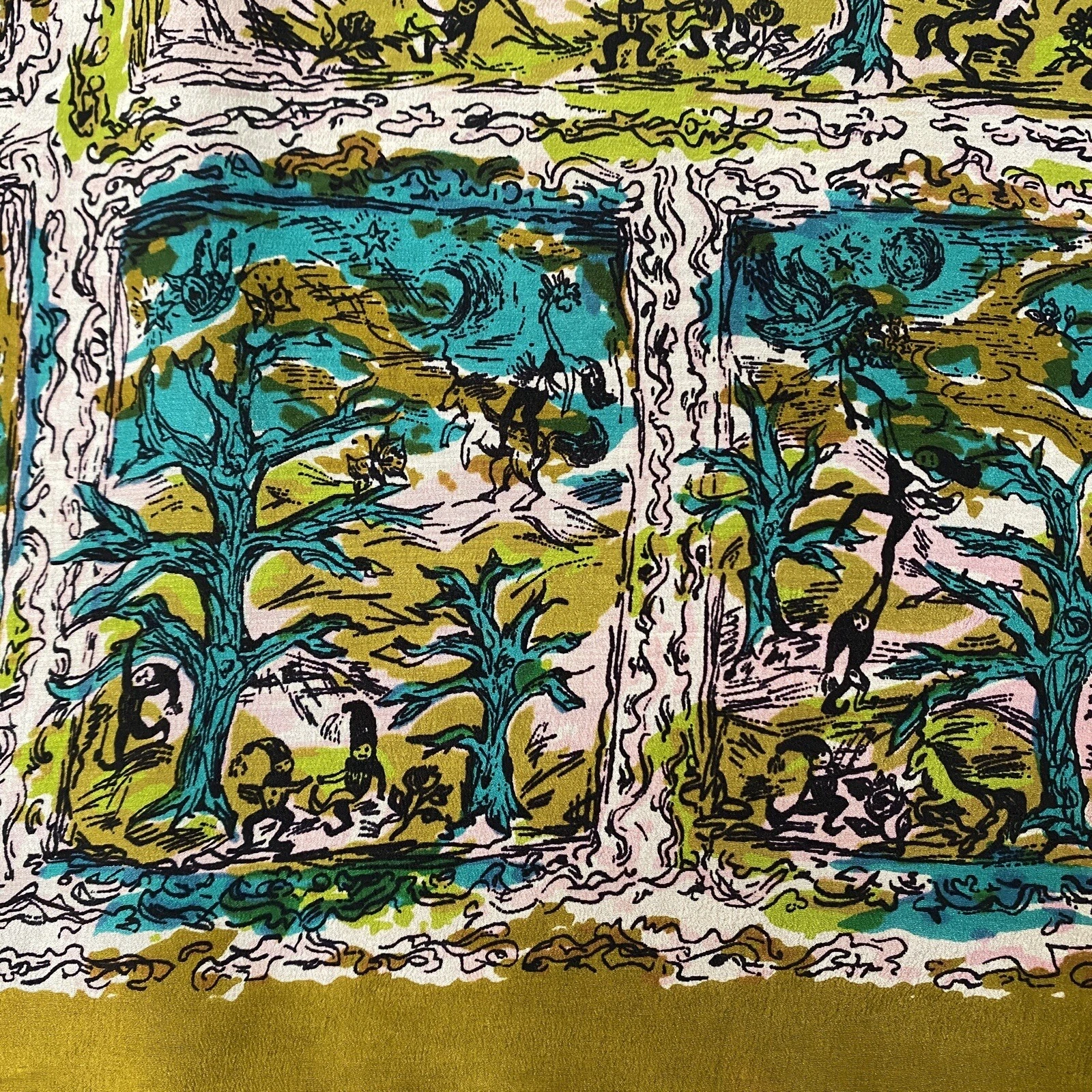 Vintage Gnomes Unicorns Art Scarf 32" Square Mythical Creatures Forest