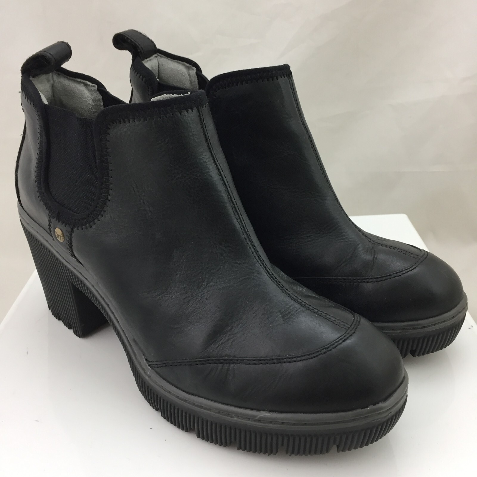 Caterpillar Women's Boots Size 6 Black Stretch Panel Ribbed Wide Pull