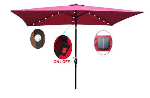 10 x 6.5ft Solar LED Lighted Outdoor Patio Umbrella with Crank Push Button Tilt - Picture 3 of 4
