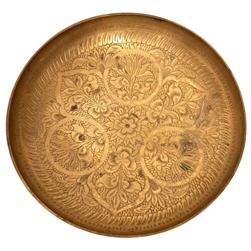 Vintage Engraved Etched Brass Pedestal Bowl Floral Pattern Made in India - Picture 1 of 8