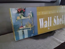 Vintage Hollywood Regency Brass Tone Shelf With Glass NEW IN BOX
