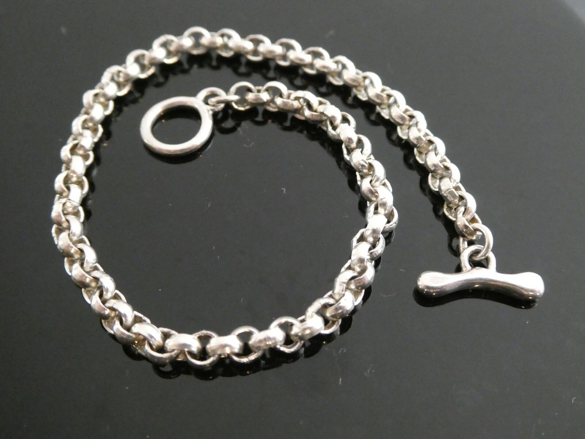 Vintage Sterling Silver 925 Rolo Chain Linked Toggle Clasp Vintage Sterling Silver 925 Rolo Chain Linked Toggle Clasp