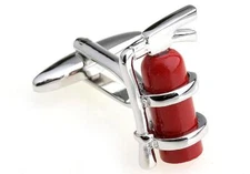 Fire Extinguisher Pair Cufflinks Firefighter Wedding Gift Box & Polishing Cloth