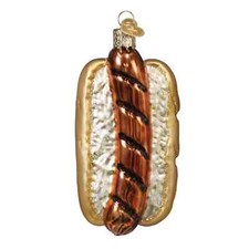 Old World Christmas BRATWURST SANDWICH 32645 Glass Ornament w/ OWC Box