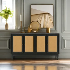 Rattan Sideboard Buffer Storage Cabinet Console Table with Adjustable Shelves