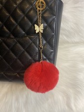 Red Pom Pom Bag Charm Keychain Ring Car Enamel Butterfly Gold Chain Strap