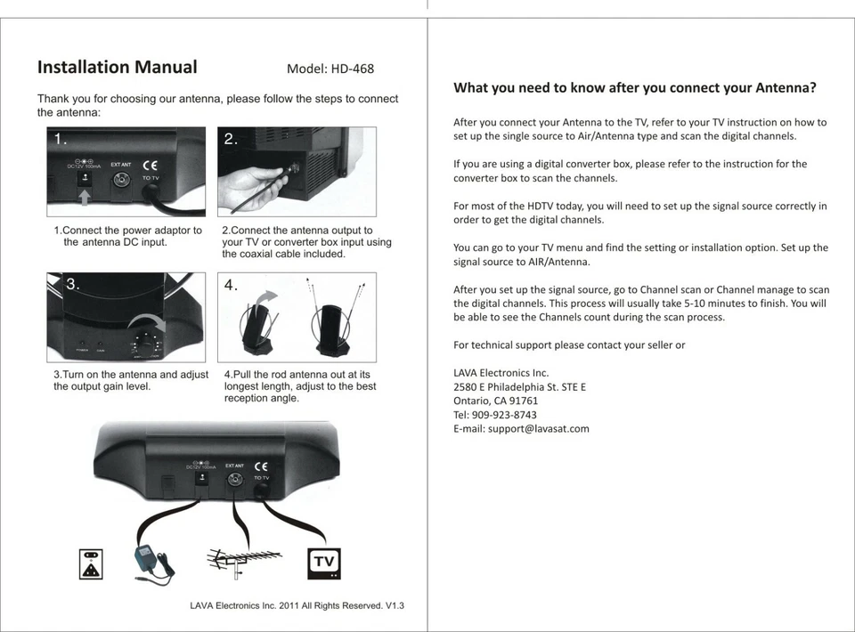 Antena HDTV interior LAVA HD-468, amplificada lista para 4k, transparente, 50 millas Foto 3 de 4