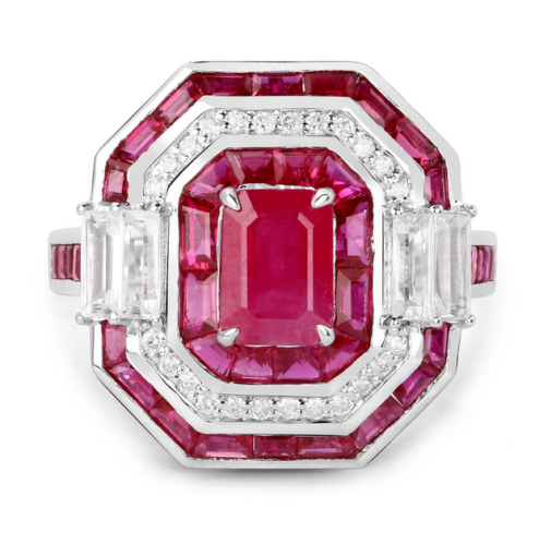 Mid-Century Art Deco Stil gemischte Form rosa 5,53 CT Rubin & Weiß CZ Vintage Ring - Bild 1 von 5