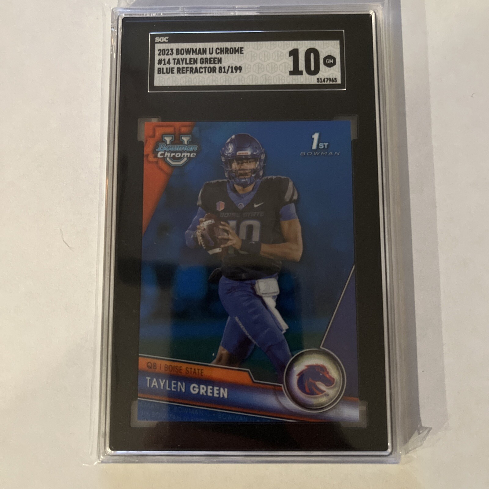 Taylen Green 2023 Bowman Chrome U 1st Blue Refractor #d /199 Arkansas SGC 10