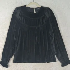 Grade & Gather Women's Black Plush Velvet Long Sleeve Shirt Size M