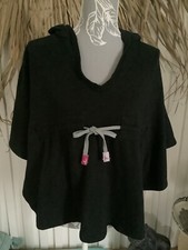 Freddy Black Poncho Style Hooded Top + tie detail Size S Worn Once
