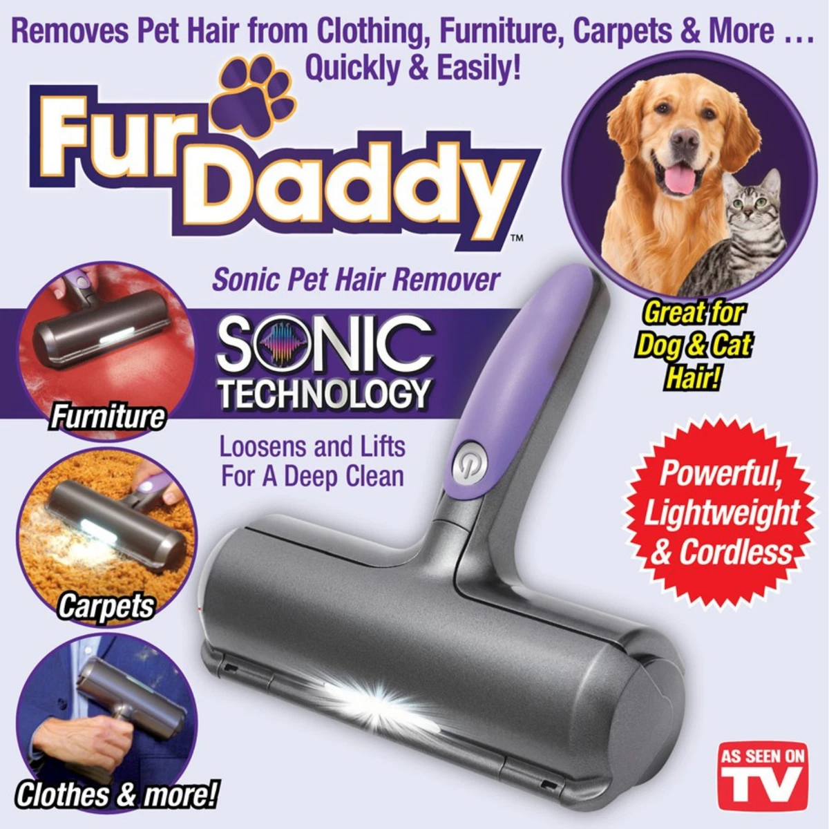 Fur Daddy Sonic Pet Hair Remover As seen on TV Pet Hair Fur Lint Remover Clothes | eBay