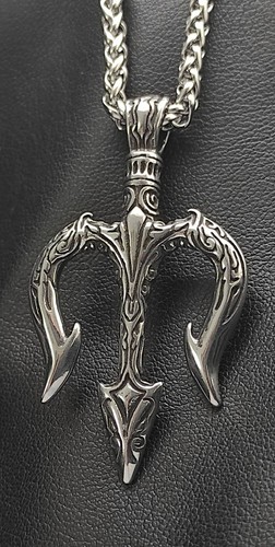 Dreizack Speer Wassermann Anhänger Edelstahl Kette Meer König Herren Biker K132C - Bild 1 von 4