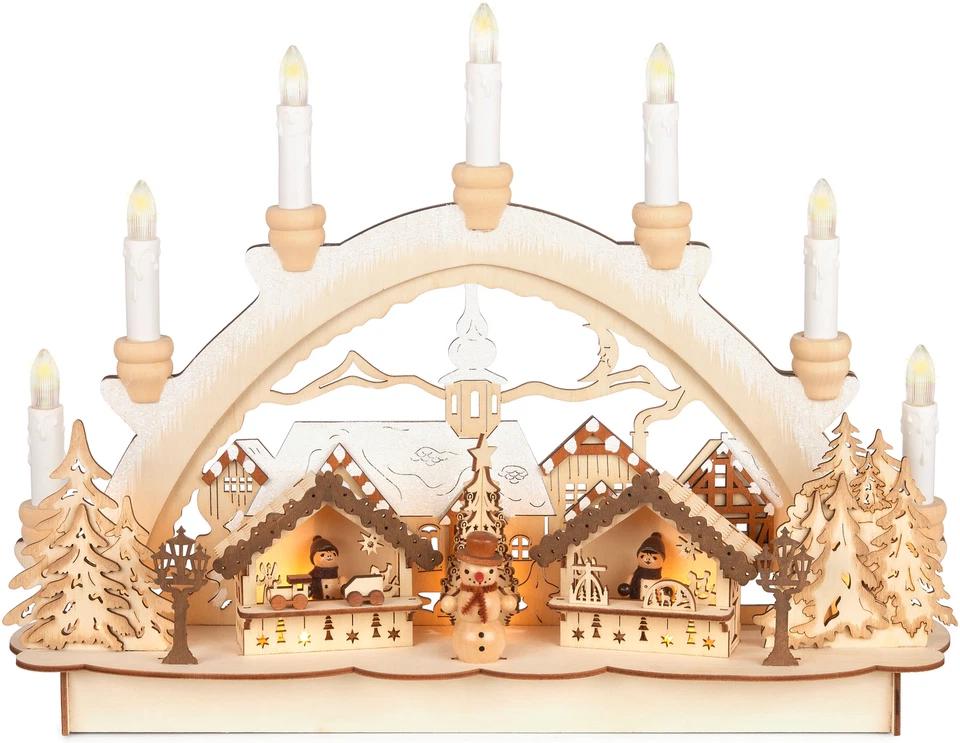 Lichterbogen LED Weihnachten Schwibbogen Holz Weihnachtsmarkt 31 x 41 x 11 cm - Bild 2 von 4