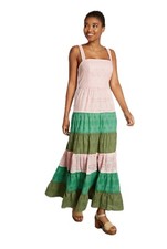 ModCloth + hutch Blocked in Eyelet Tiered Cotton Maxi Dress Size 4 Boho Cottage