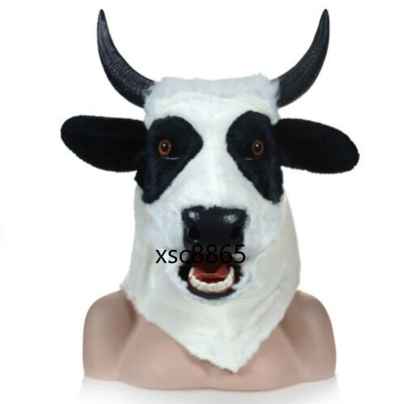Disfraz de mascota de vaca blanca puede mover la boca traje de cabeza traje de Halloween disfraces adulto Foto 3 de 3