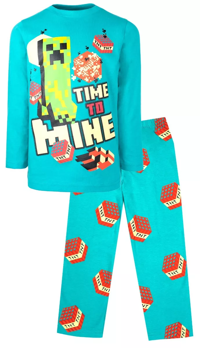 Minecraft Boys Pyjamas 100 Cotton Long Sleeve Pyjama Set Green Creeper Boys PJ