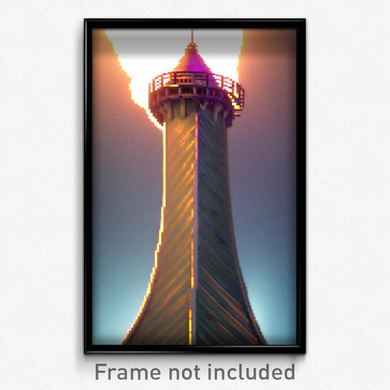 8 Bit Warped Tower Pixel Art Poster - Psychedelic Trippy Video Game Print