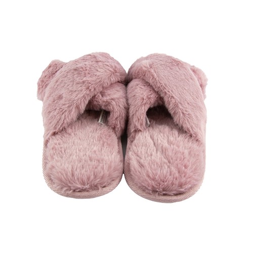 Gold Coast Women's Open Toe Cross Over Plush Slippers in Pink, Large - Picture 3 of 6