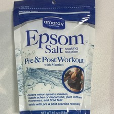 Amoray Premium Pre  Post Workout Epsom Salts Menthol Resealable Pouch 16 oz