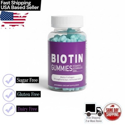 Biotin Collagen Skin & Nails Vitamins Hair Health Supplement Gummies 60 Ct