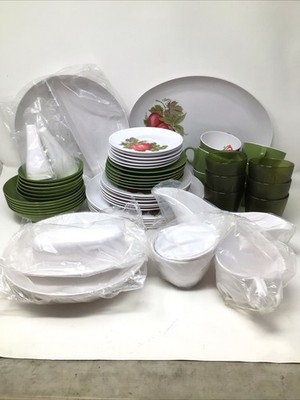 Royalon Melmac Set 57 Pcs Juice Cups Platter Butter Dish Shenandoah Avocado MCM
