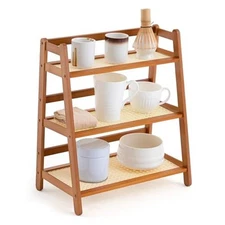 3 Tier Matcha Station Shelf Bamboo Coffee Mug Stand Countertop Storage Brown