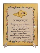 Vtg A Baby's Prayer Plaque Yellow Warren Fox 1970 Flowers Nursery Decor 11" x 9"