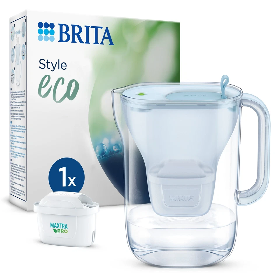 BRITA Wasserfilter-Kanne Style eco gletscherblau MAXTRA PRO Tischwasserfilter