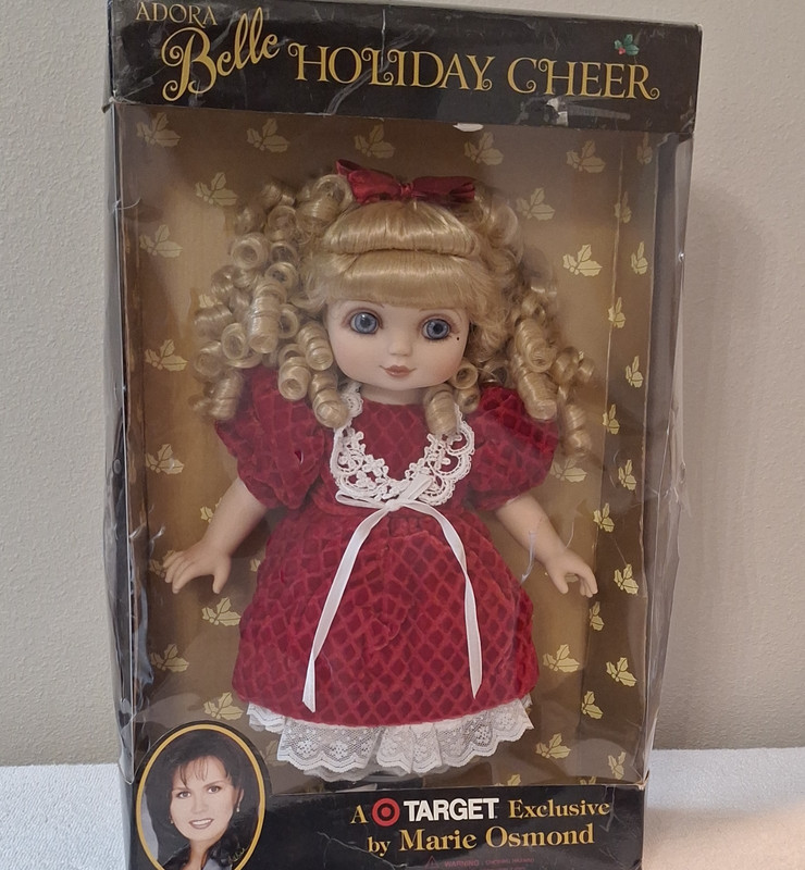Marie Osmond Adora Belle Holiday Cheer Doll 16in Blonde Curly Hair Blue Eyes