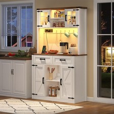 LED Vitrinenschrank Buffet hohe Küchenbuffet Küchenanrichte Vitrine,2 Schubladen