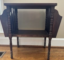 Vintage Rustic Wood End Table Magazine Newspaper Racks Twisted Legs READ