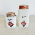Vintage Tipp City Poinsettia Pepper Sugar Milk Glass Shaker