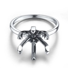Classic Solitaire Semi Mount Ring 12mm Round 925 Sterling Silver Wedding Ring