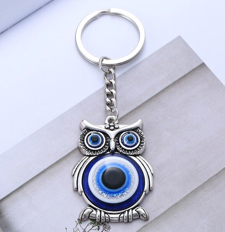 Portachiavi Personalizzato Con Iniziale E Nappa, Ciondolo Occhio Turco E Stelle, In Resina Lucida, Regalo Per Donna E Ragazza