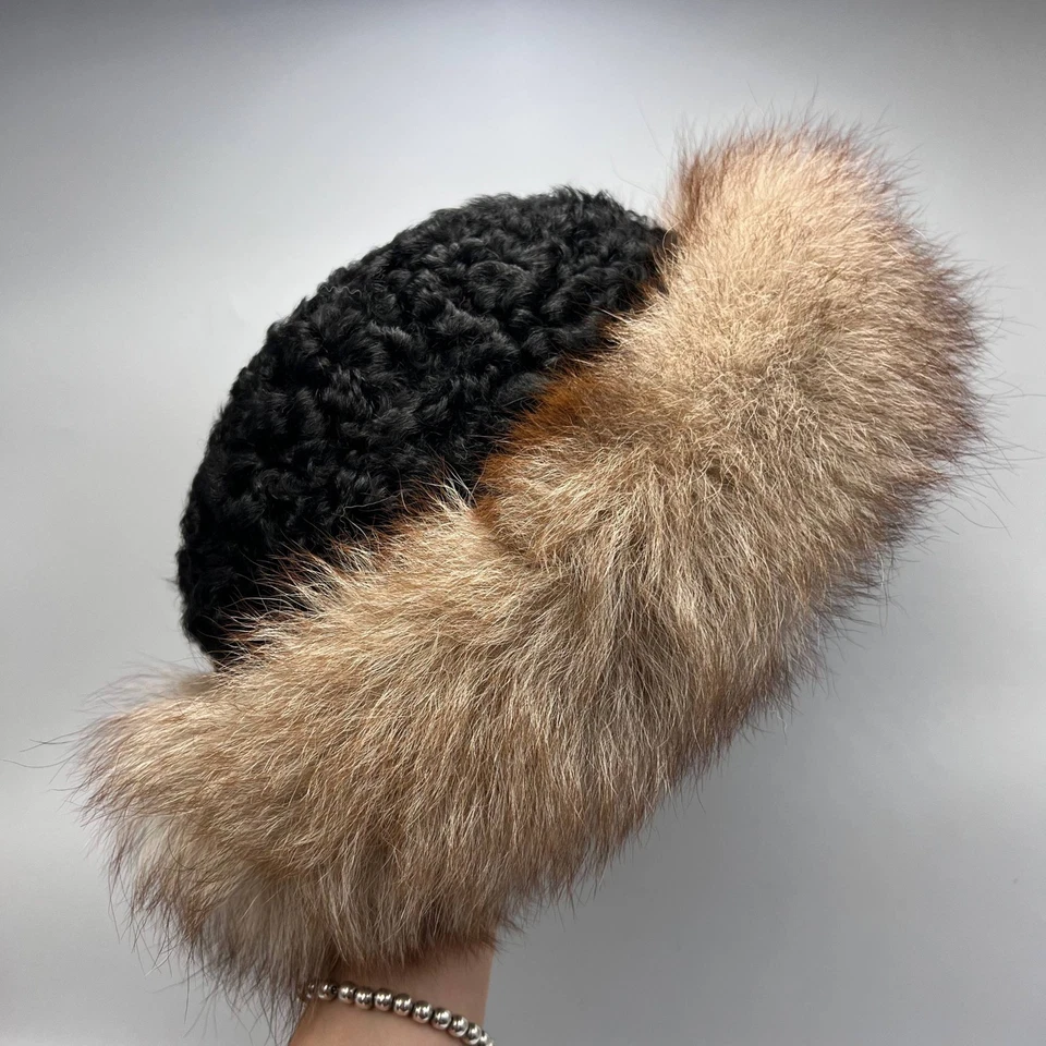 Vintage 1991 Women’s Fox Fur Karakul Winter Hat 58 New Tag Leningrad US 7 1/4 - Image 3 of 4