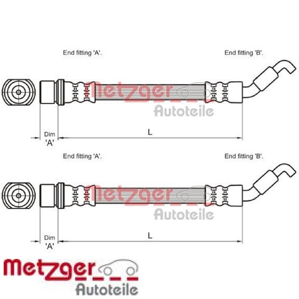 2X Bremsschlauch Metzger 4110033 2 BremsschläUche Rechts Links Hinten-image