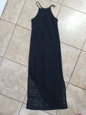 Shinestar Black Lacy Mesh Lined bodycon midi Sleeveless Strap Dress  Small NWOT