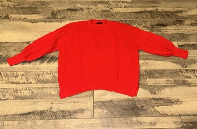 Lillusory Sweater Red Knit Crew Neck Batwing Drop Shoulder Women s Medium